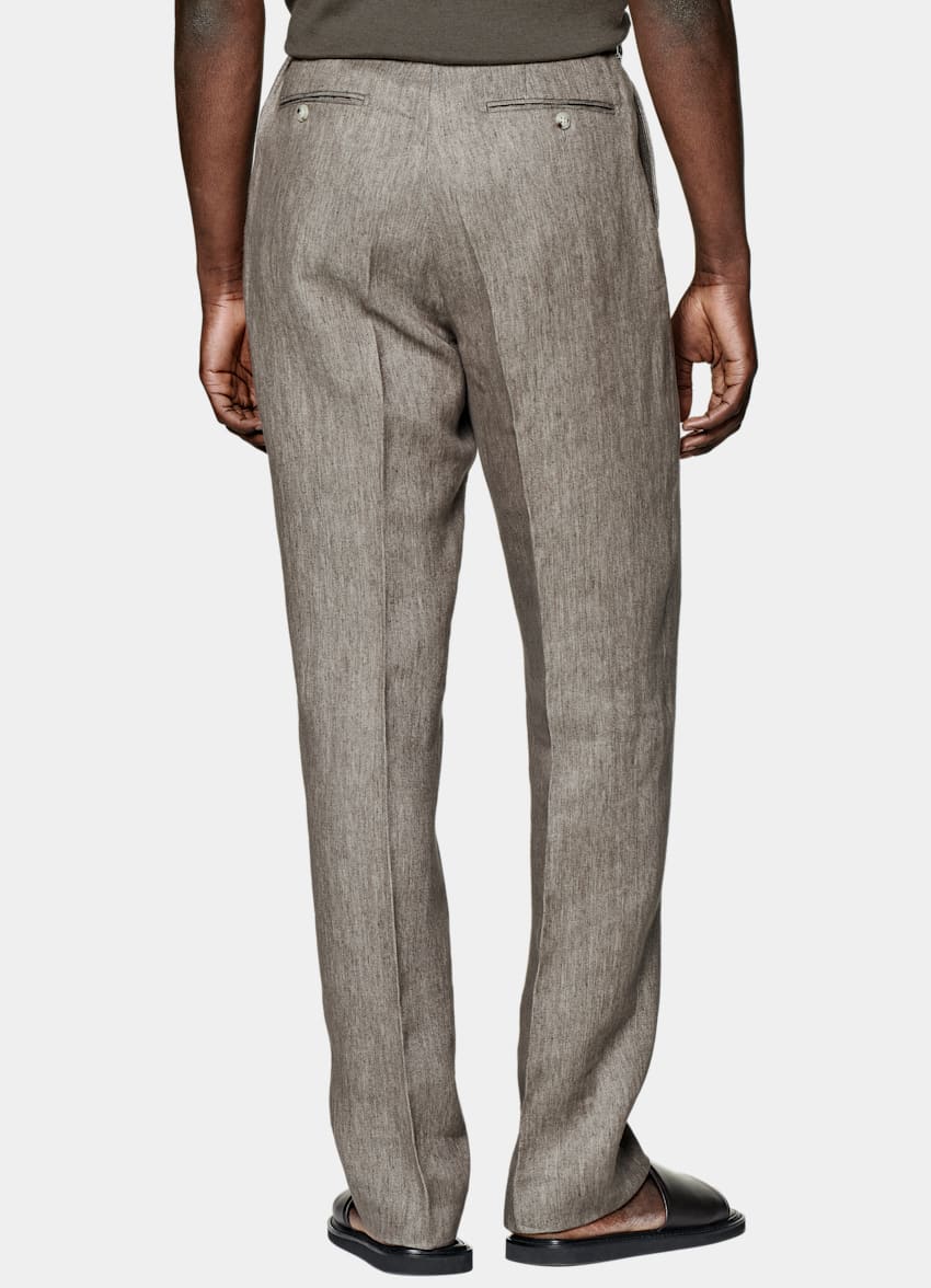 SUITSUPPLY Pure Linen by Solbiati, Italy Taupe Pleated Duca Trousers
