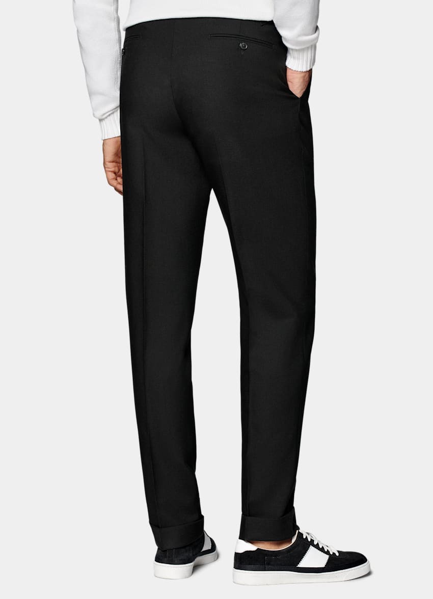 SUITSUPPLY Pure 4-Ply Traveller Wool by Rogna, Italy Black Pleated Vigo Trousers