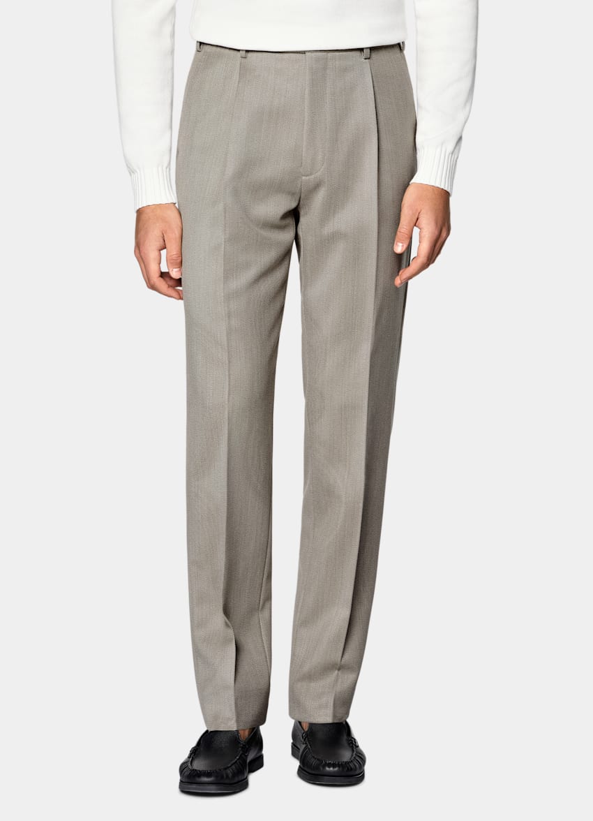 SUITSUPPLY Winter Pure Wool by Vitale Barberis Canonico, Italy Sand Wide Leg Tapered Trousers