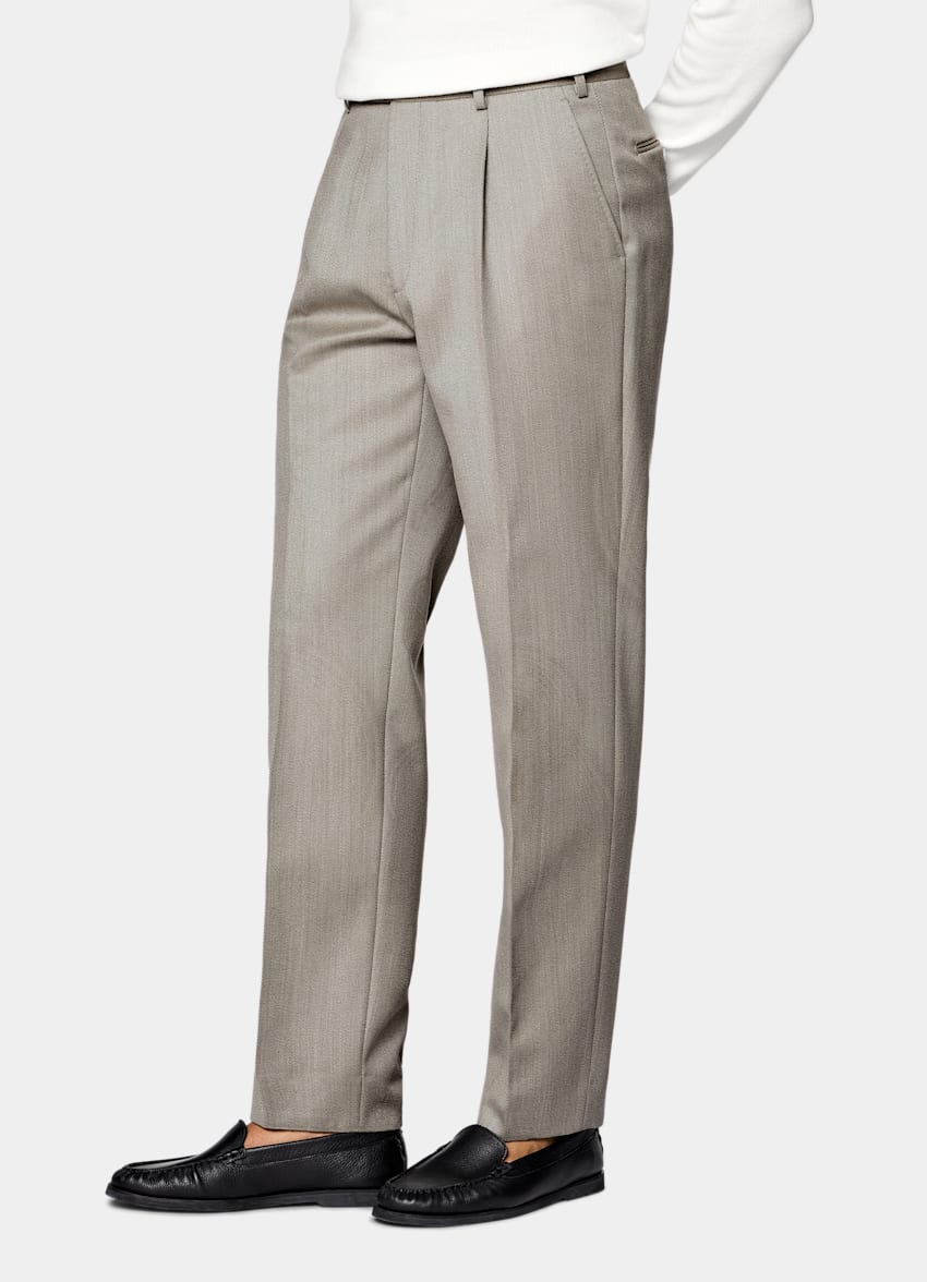 SUITSUPPLY Winter Pure Wool by Vitale Barberis Canonico, Italy Sand Wide Leg Tapered Trousers