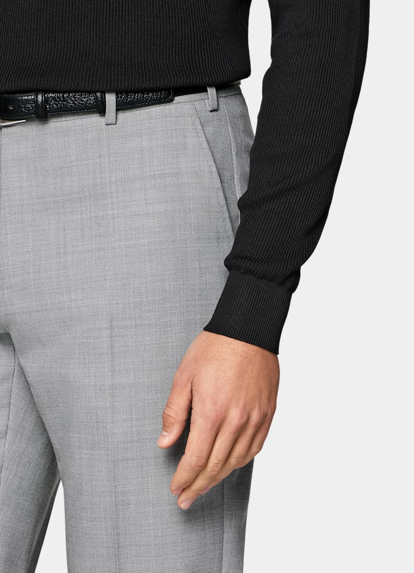 SUITSUPPLY All Season Wrinkle-Free Wool by Rogna, Italy Light Grey Straight Leg Trousers