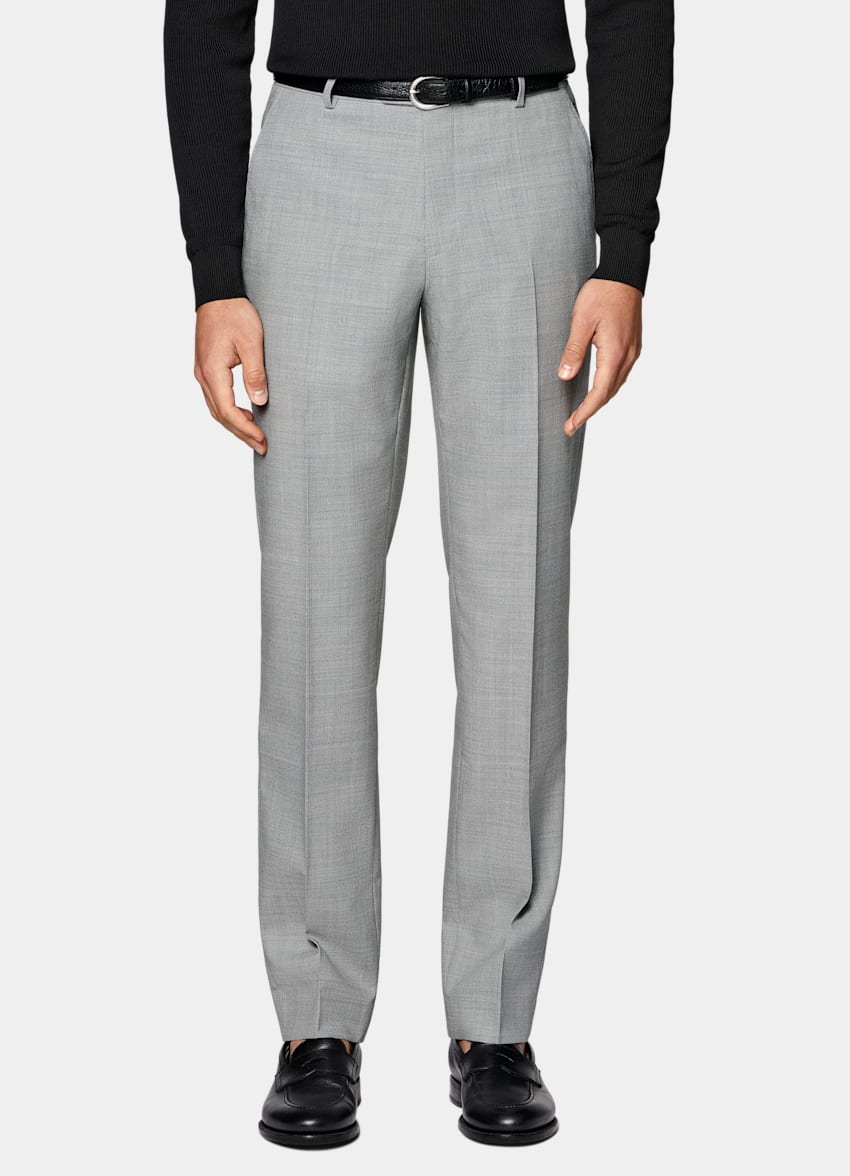 SUITSUPPLY All Season Wrinkle-Free Wool by Rogna, Italy Light Grey Straight Leg Trousers