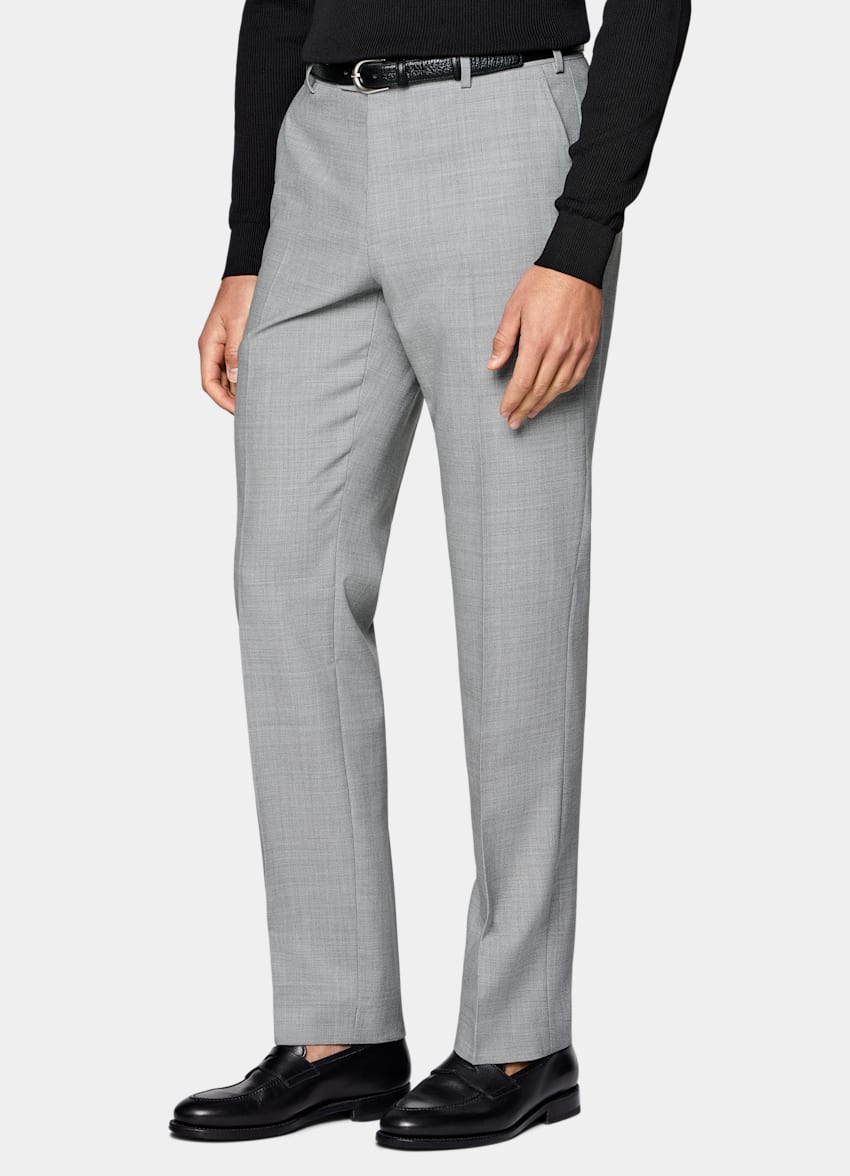SUITSUPPLY All Season Wrinkle-Free Wool by Rogna, Italy Light Grey Straight Leg Trousers