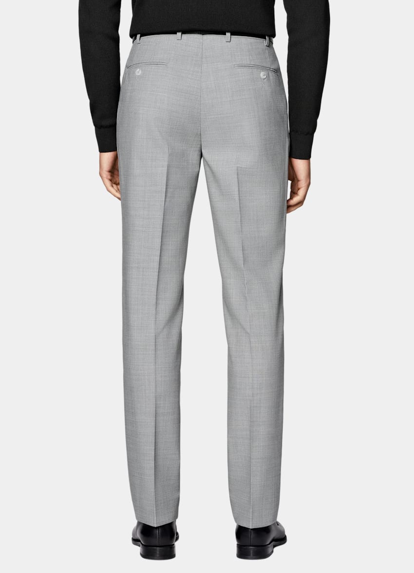SUITSUPPLY All Season Wrinkle-Free Wool by Rogna, Italy Light Grey Straight Leg Trousers