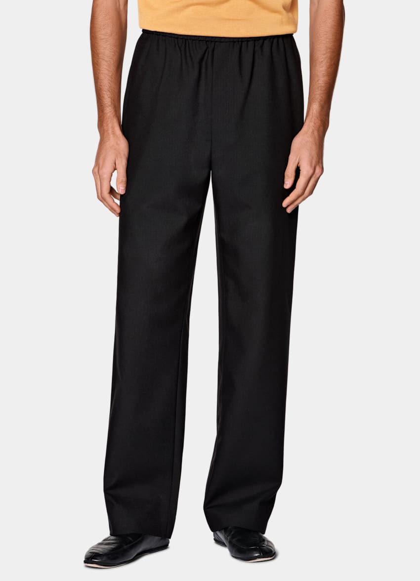SUITSUPPLY All season Laine sans repassage par Rogna, Italie Pantalon Wide Leg Straight noir