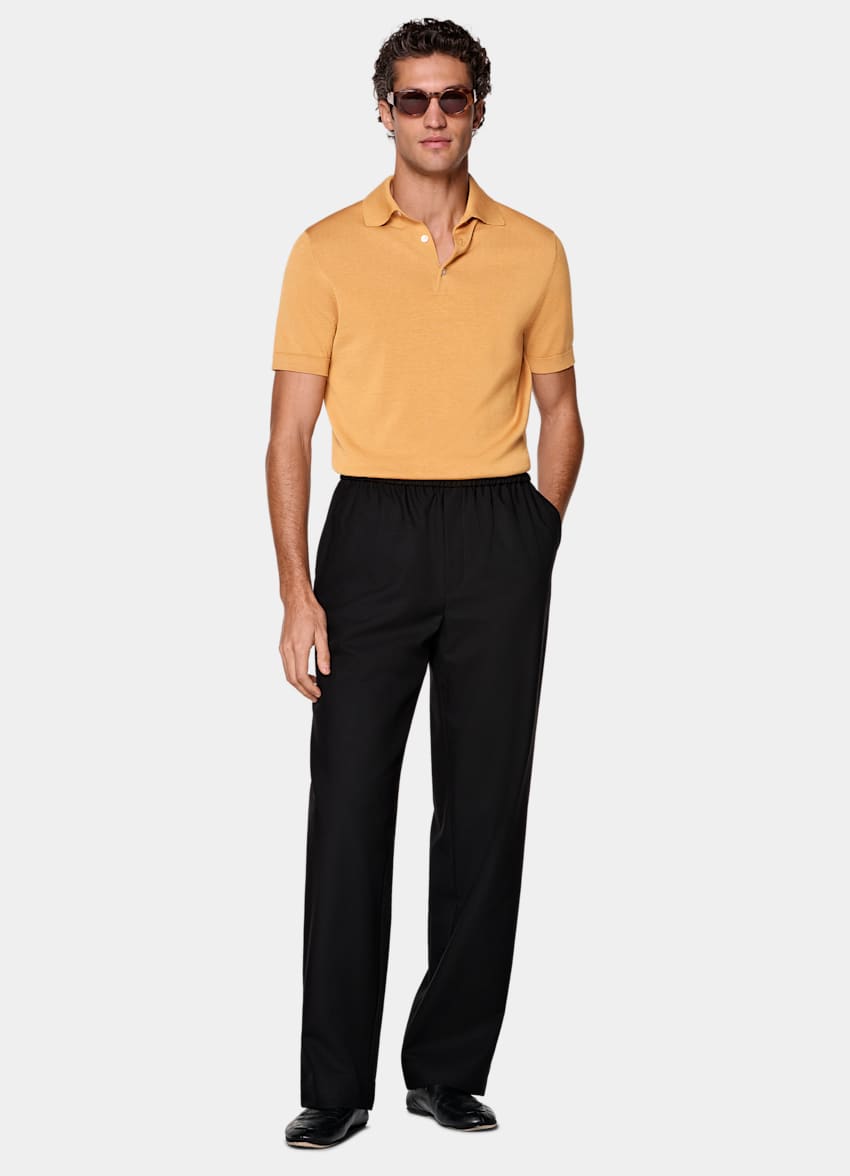 SUITSUPPLY All season Laine sans repassage par Rogna, Italie Pantalon Wide Leg Straight noir