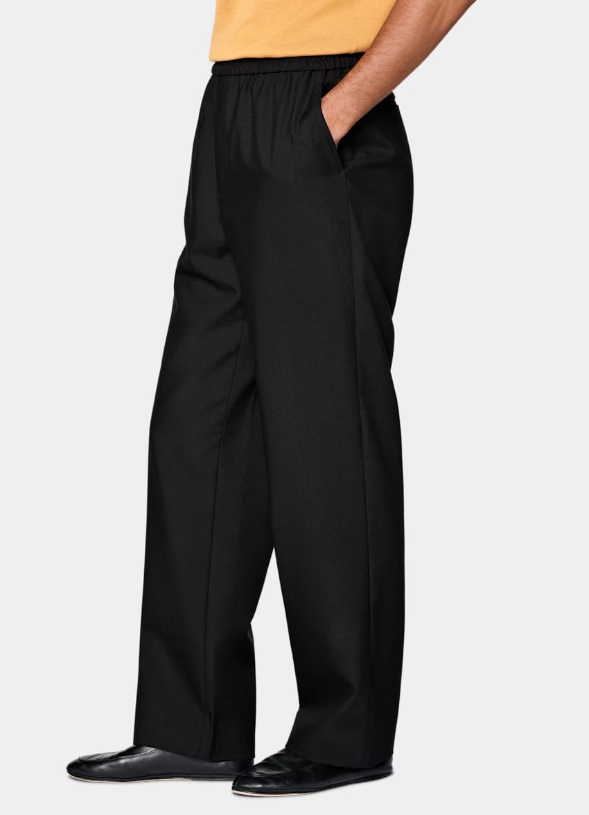 SUITSUPPLY All season Laine sans repassage par Rogna, Italie Pantalon Wide Leg Straight noir