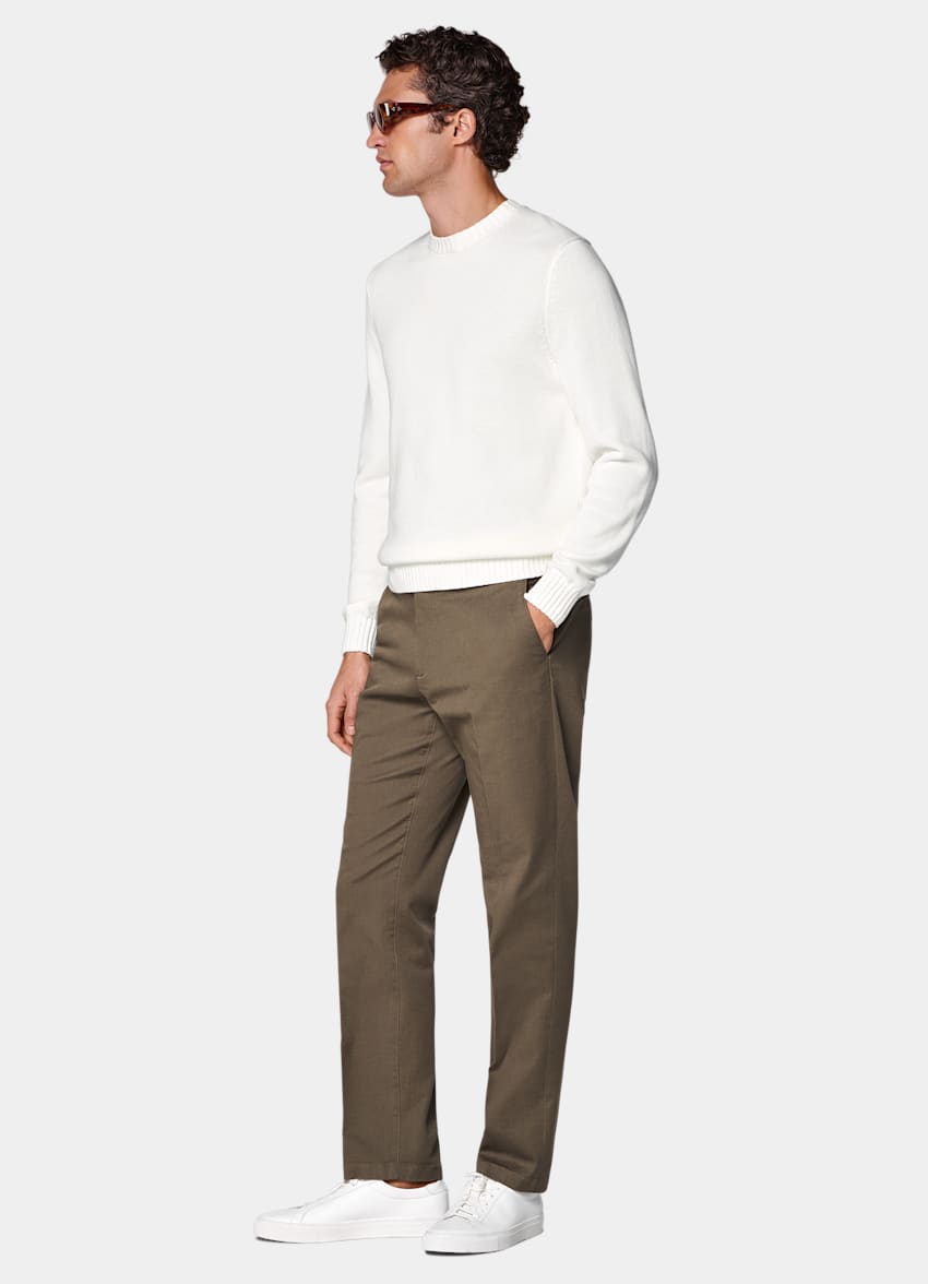 SUITSUPPLY All Season Stretch Cotton by Cervotessile, Italy Mid Green Slim Leg Straight Chinos