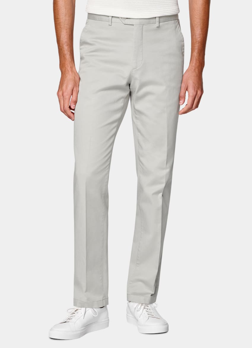 SUITSUPPLY All Season Stretch Cotton by Cervotessile, Italy Light Grey Slim Leg Straight Chinos
