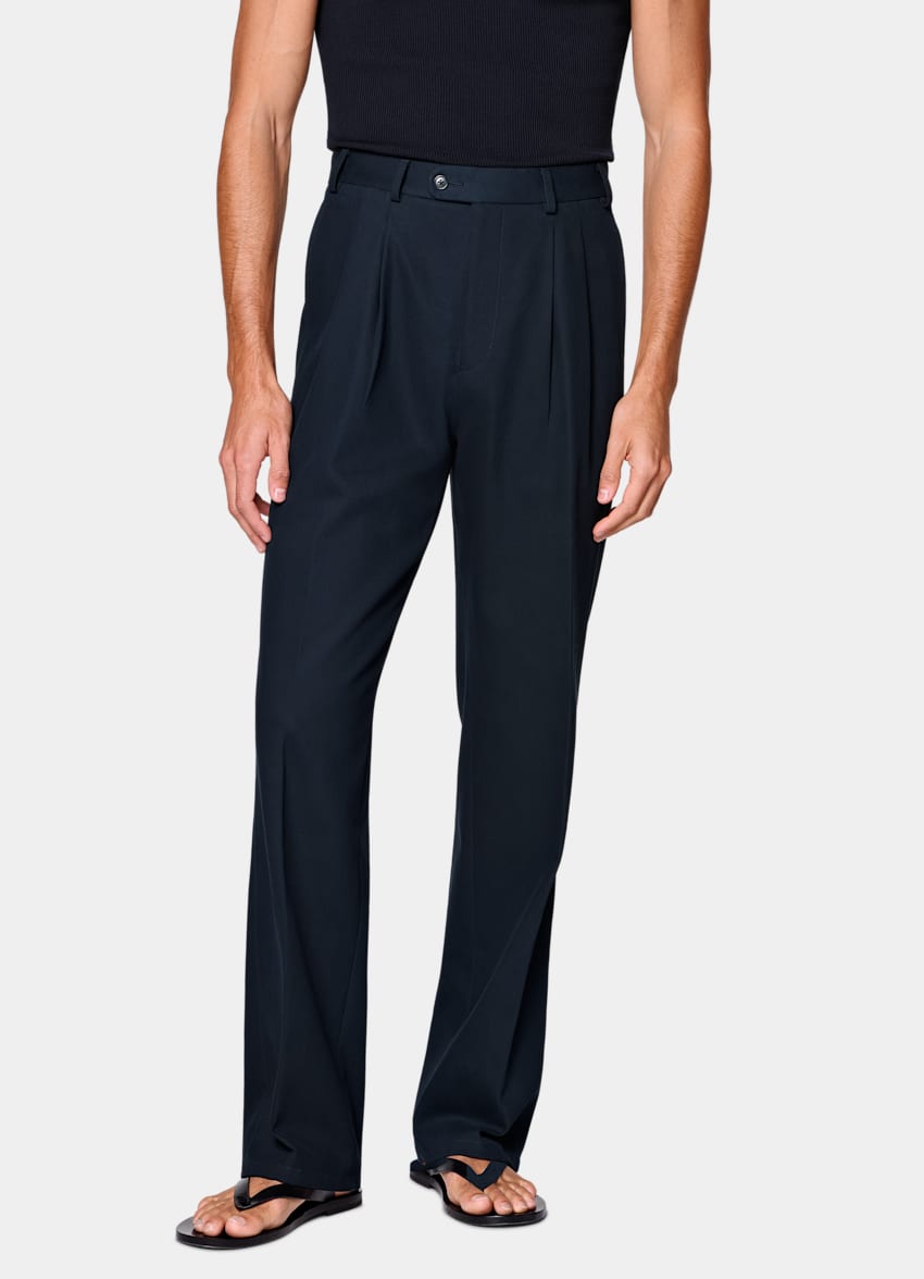 SUITSUPPLY All Season Pure Cotton by Di Sondrio, Italy Navy Wide Leg Straight Chinos