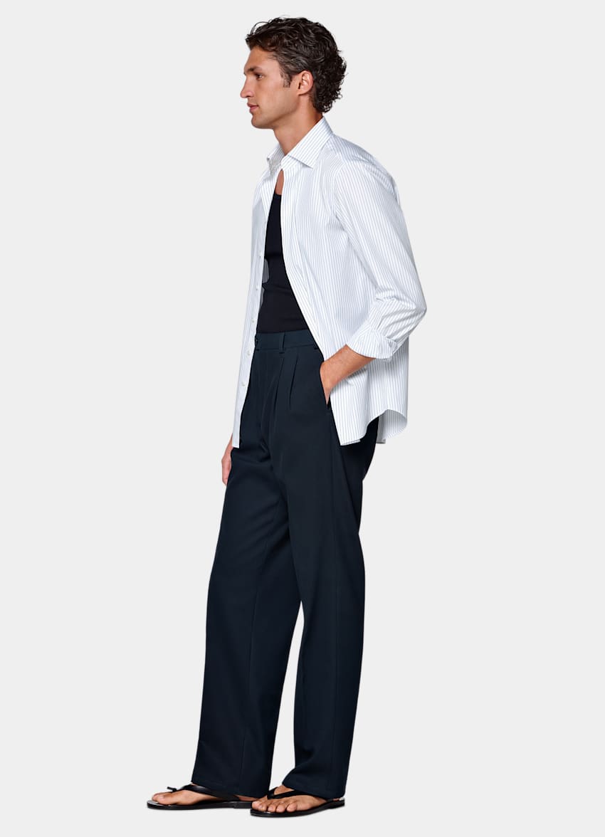 SUITSUPPLY All Season Pure Cotton by Di Sondrio, Italy Navy Wide Leg Straight Chinos