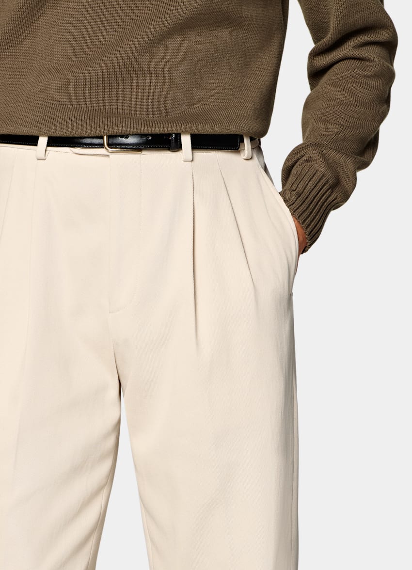 SUITSUPPLY All Season Pure Cotton by Di Sondrio, Italy Light Brown Wide Leg Straight Chinos