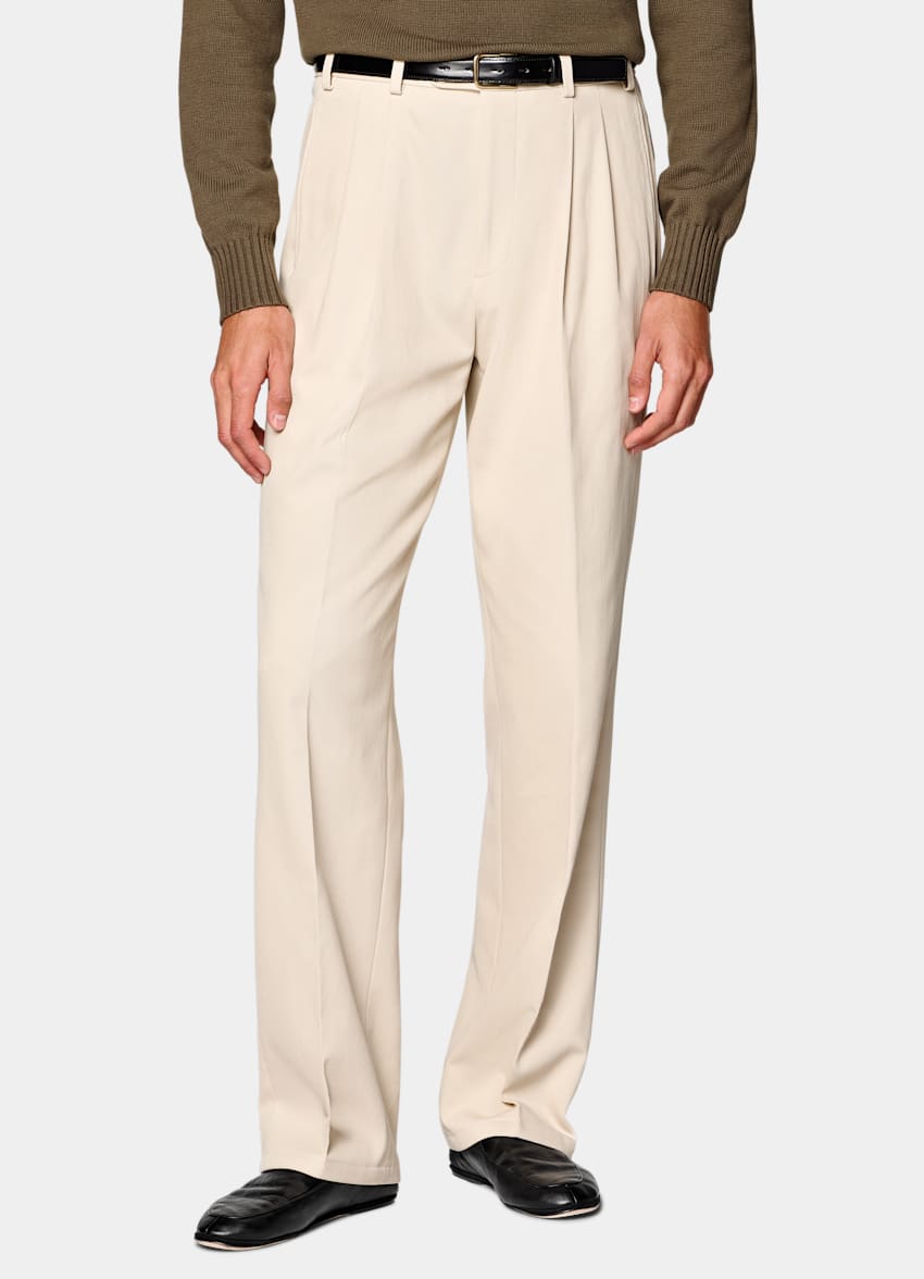 SUITSUPPLY All Season Pure Cotton by Di Sondrio, Italy Light Brown Wide Leg Straight Chinos