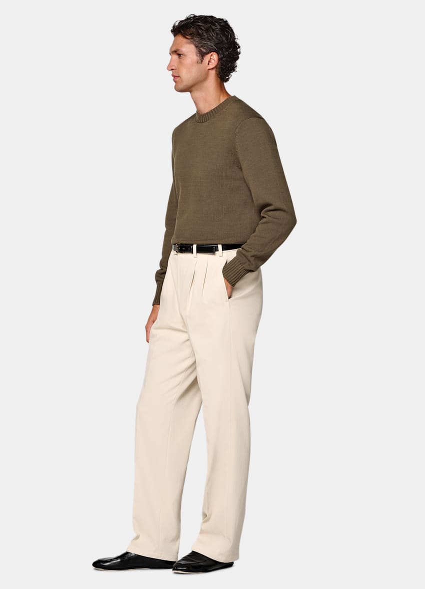 SUITSUPPLY All Season Pure Cotton by Di Sondrio, Italy Light Brown Wide Leg Straight Chinos