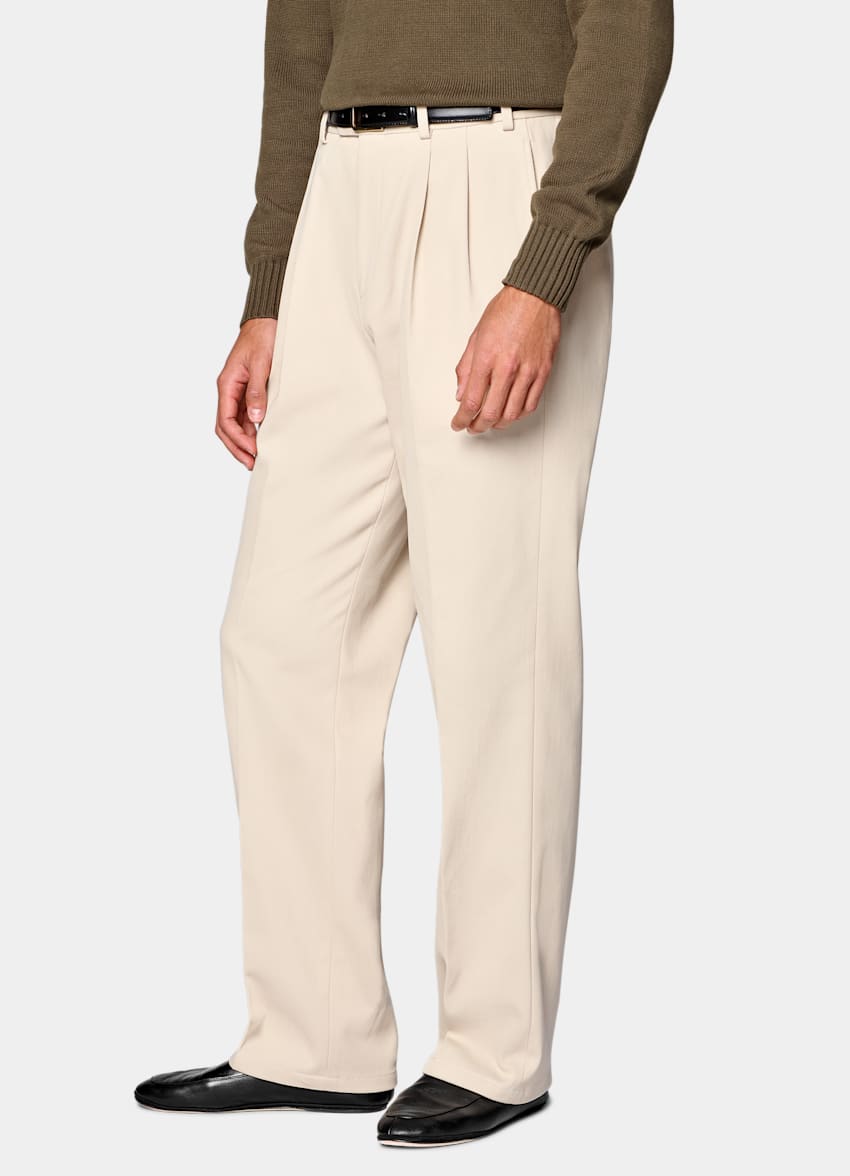 SUITSUPPLY All Season Pure Cotton by Di Sondrio, Italy Light Brown Wide Leg Straight Chinos