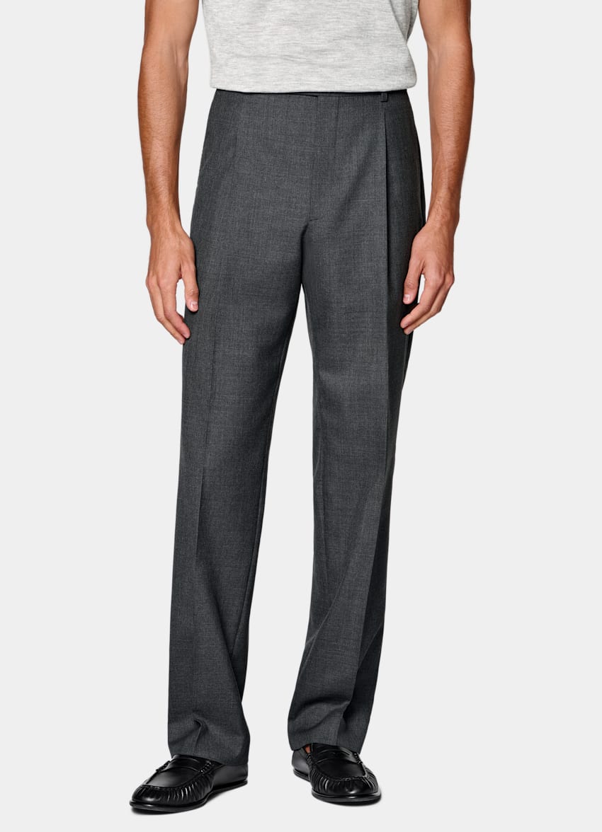 SUITSUPPLY All Season Pure Tropical Wool par Vitale Barberis Canonico, Italie Dark Grey Wide Leg Straight Trousers