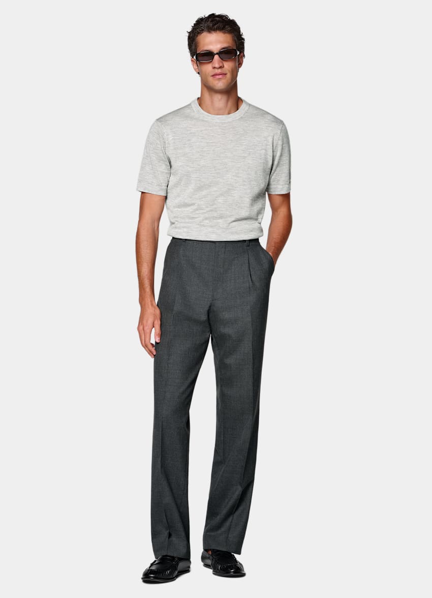 SUITSUPPLY All Season Pure Tropical Wool par Vitale Barberis Canonico, Italie Dark Grey Wide Leg Straight Trousers