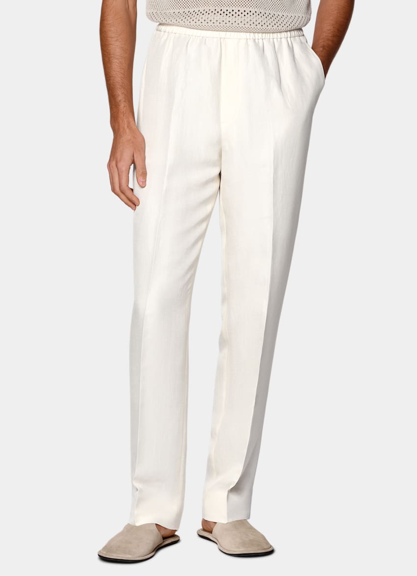 SUITSUPPLY Lato Len/jedwab od Beste, Włochy Spodnie wide leg straight w odcieniu bieli