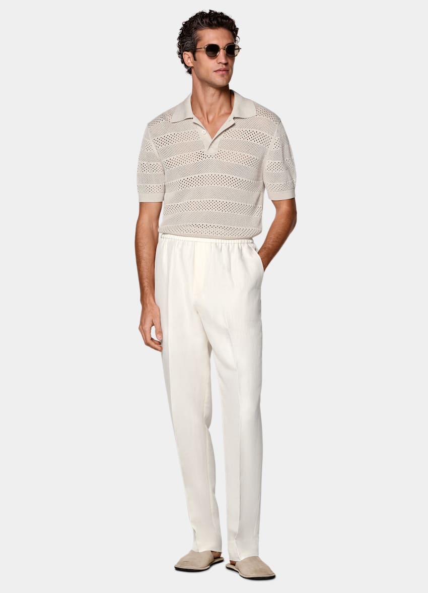 SUITSUPPLY Lato Len/jedwab od Beste, Włochy Spodnie wide leg straight w odcieniu bieli