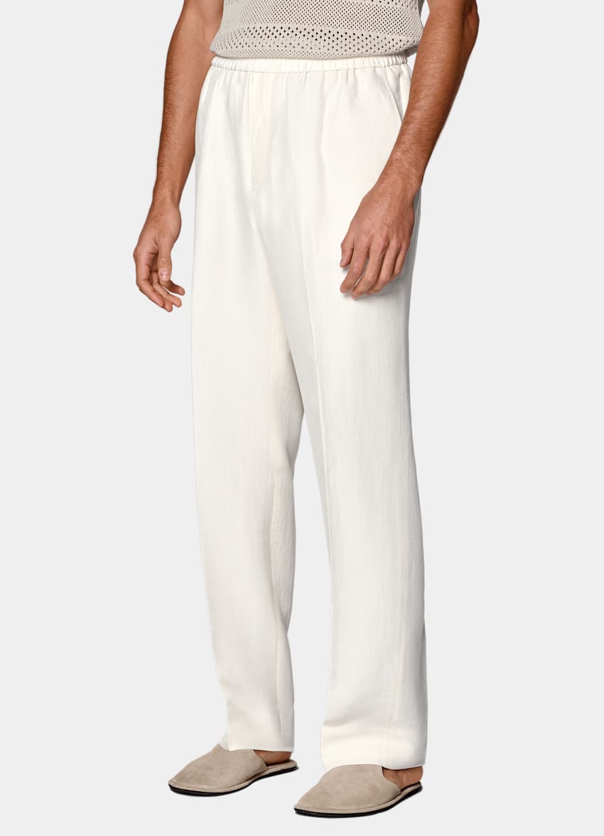 SUITSUPPLY Lato Len/jedwab od Beste, Włochy Spodnie wide leg straight w odcieniu bieli