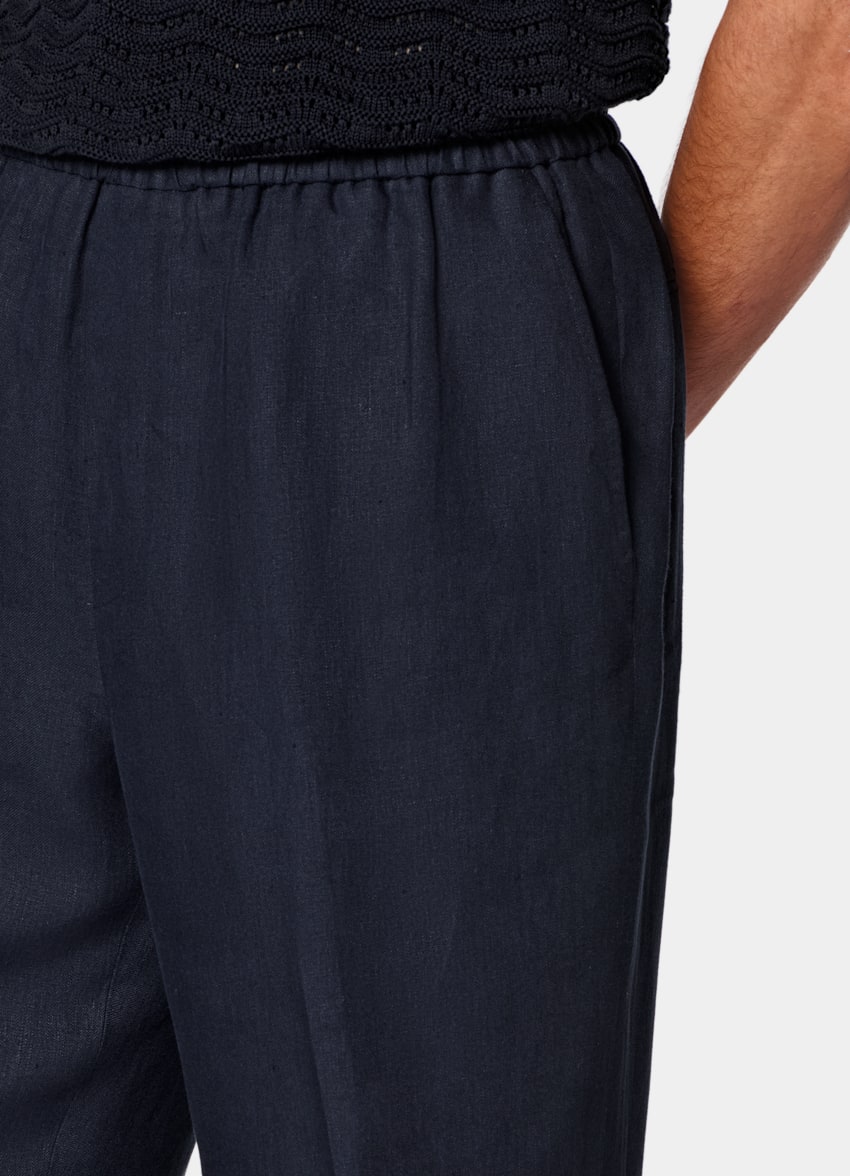 SUITSUPPLY Summer Pure Linen - Di Sondrio, Italia Navy Wide Leg Straight Trousers