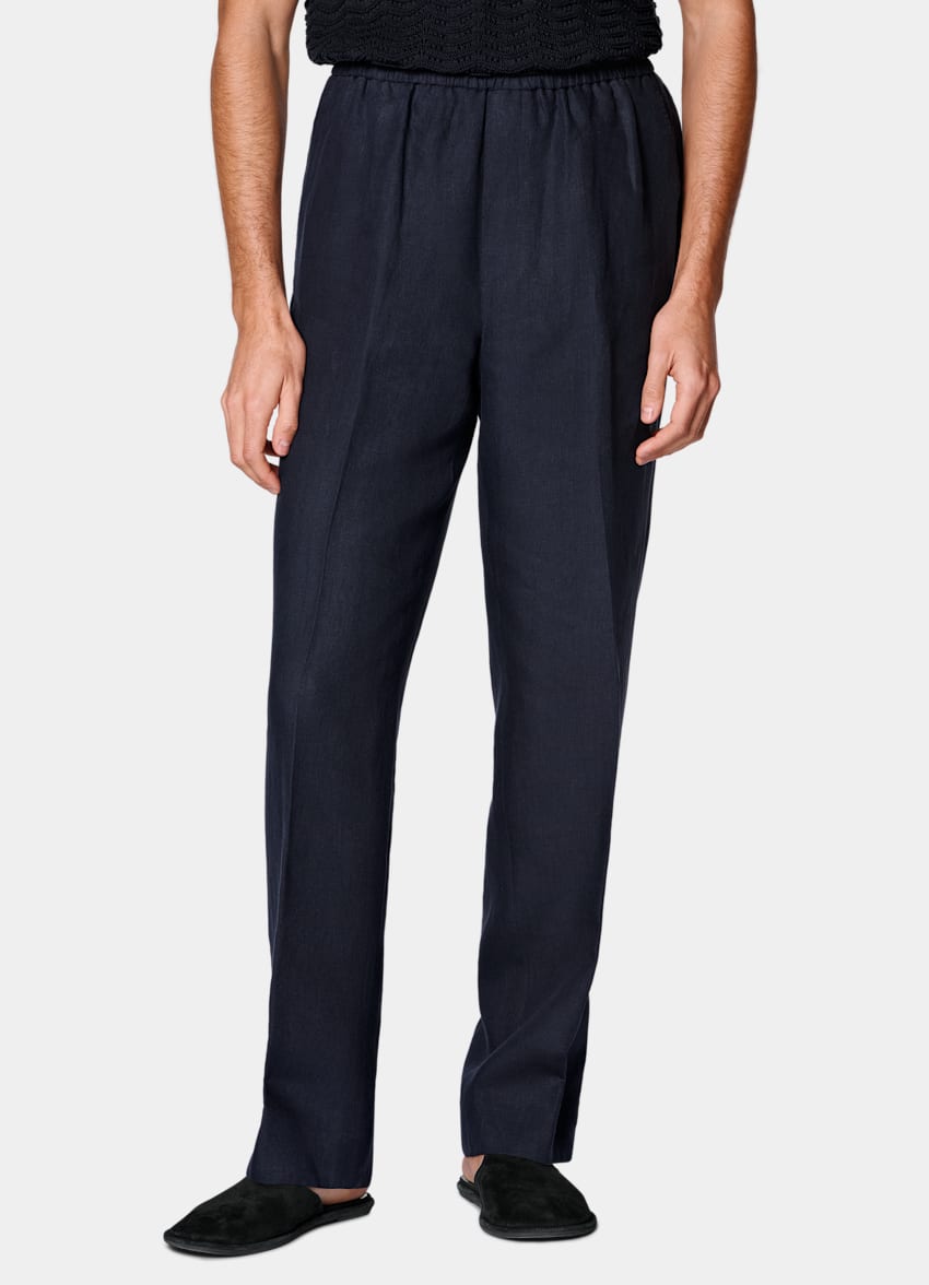 SUITSUPPLY Summer Pure Linen - Di Sondrio, Italia Navy Wide Leg Straight Trousers