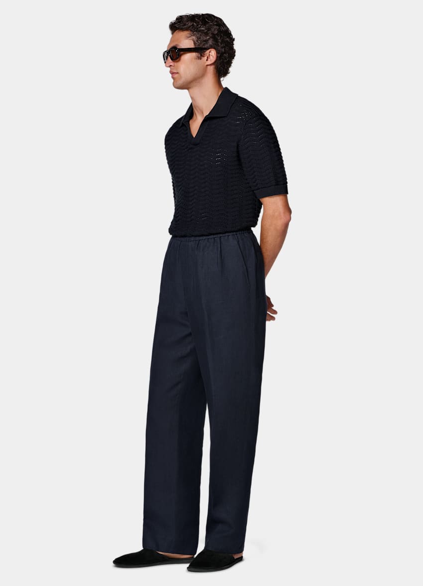 SUITSUPPLY Summer Pure Linen - Di Sondrio, Italia Navy Wide Leg Straight Trousers