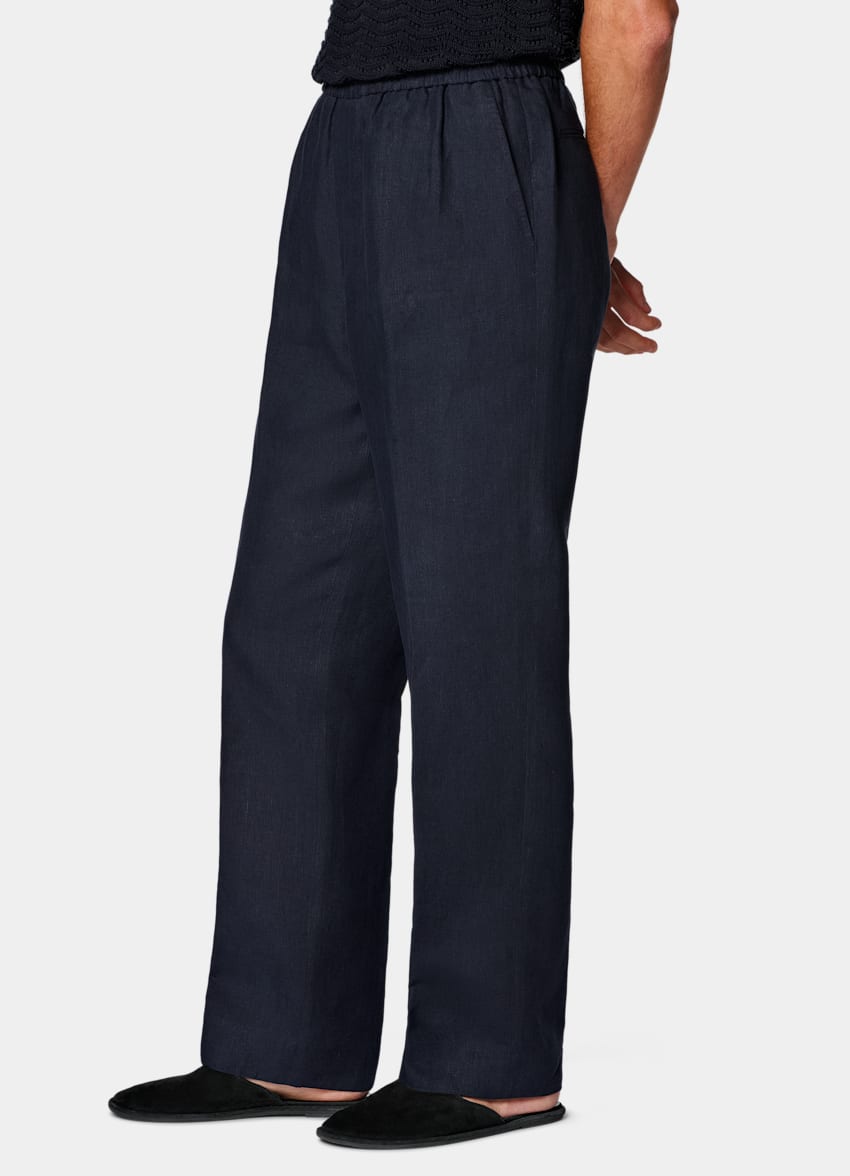 SUITSUPPLY Summer Pure Linen - Di Sondrio, Italia Navy Wide Leg Straight Trousers