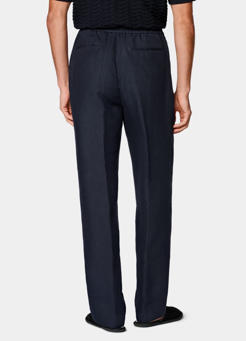 SUITSUPPLY Summer Pure Linen - Di Sondrio, Italia Navy Wide Leg Straight Trousers