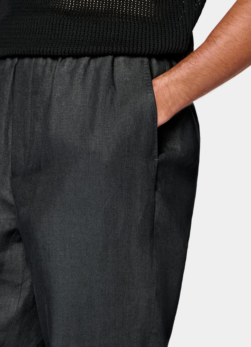 SUITSUPPLY Summer Pure Linen par Di Sondrio, Italie Black Wide Leg Straight Trousers