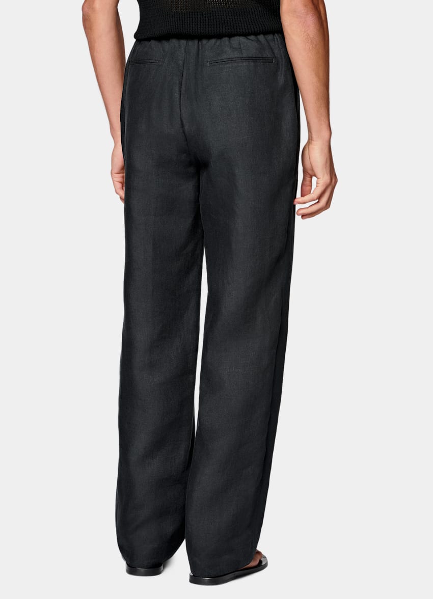 SUITSUPPLY Summer Pure Linen par Di Sondrio, Italie Black Wide Leg Straight Trousers
