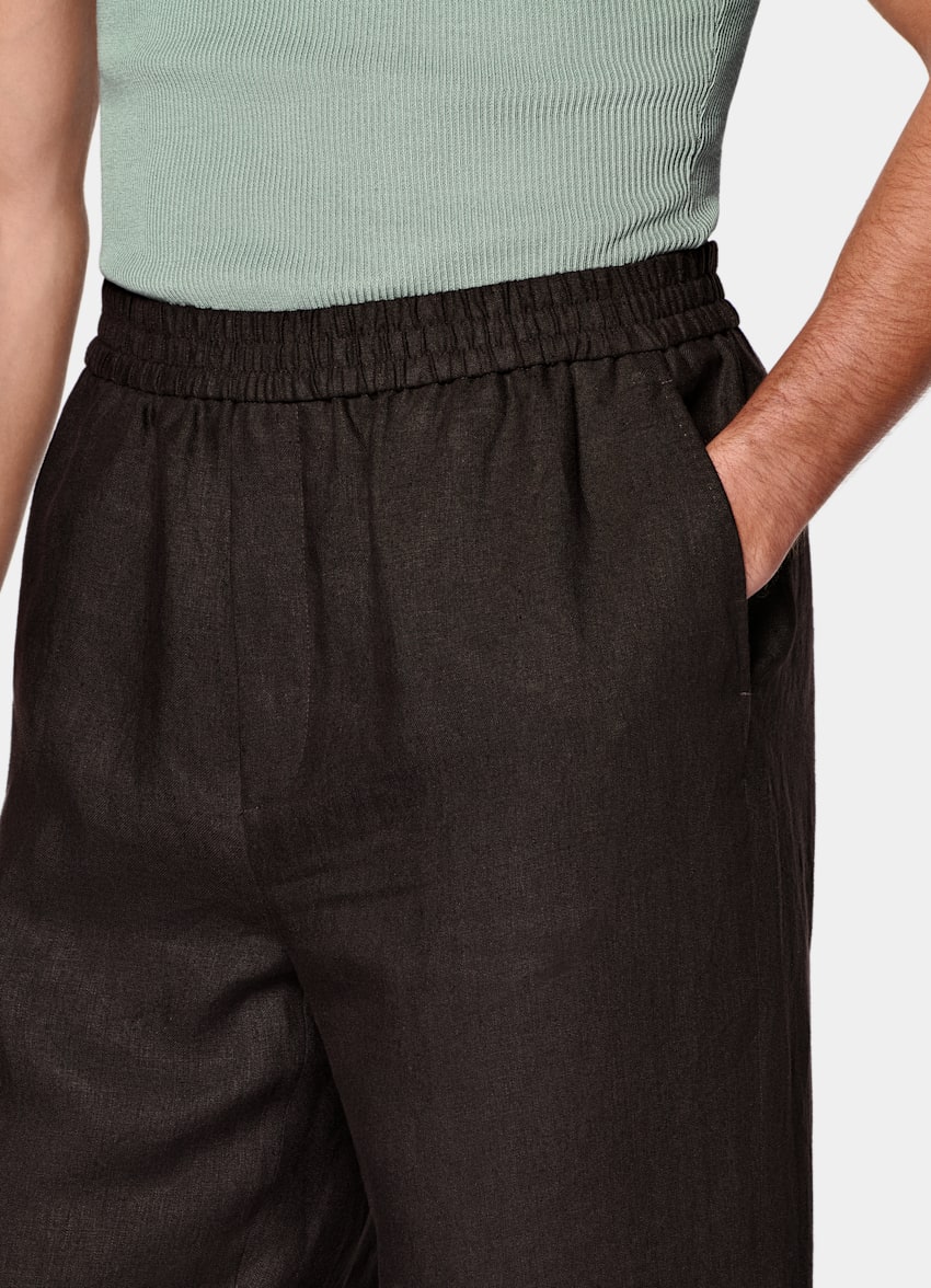 SUITSUPPLY Summer Pure Linen - Di Sondrio, Italia Dark Brown Wide Leg Straight Trousers