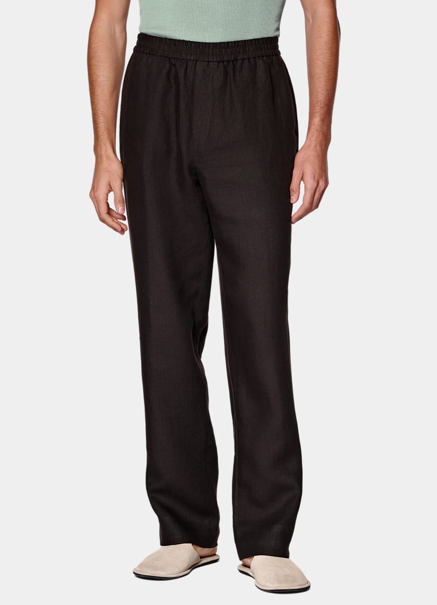 SUITSUPPLY Summer Pure Linen - Di Sondrio, Italia Dark Brown Wide Leg Straight Trousers