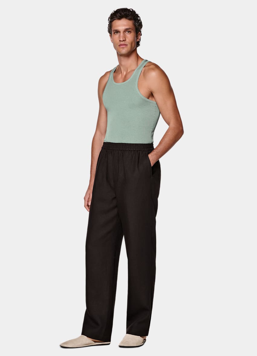 SUITSUPPLY Summer Pure Linen - Di Sondrio, Italia Dark Brown Wide Leg Straight Trousers