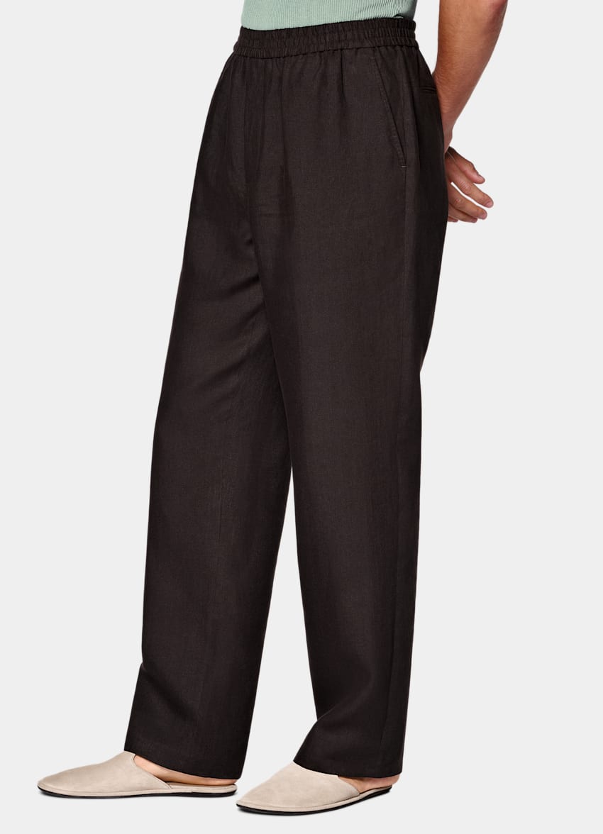 SUITSUPPLY Summer Pure Linen - Di Sondrio, Italia Dark Brown Wide Leg Straight Trousers