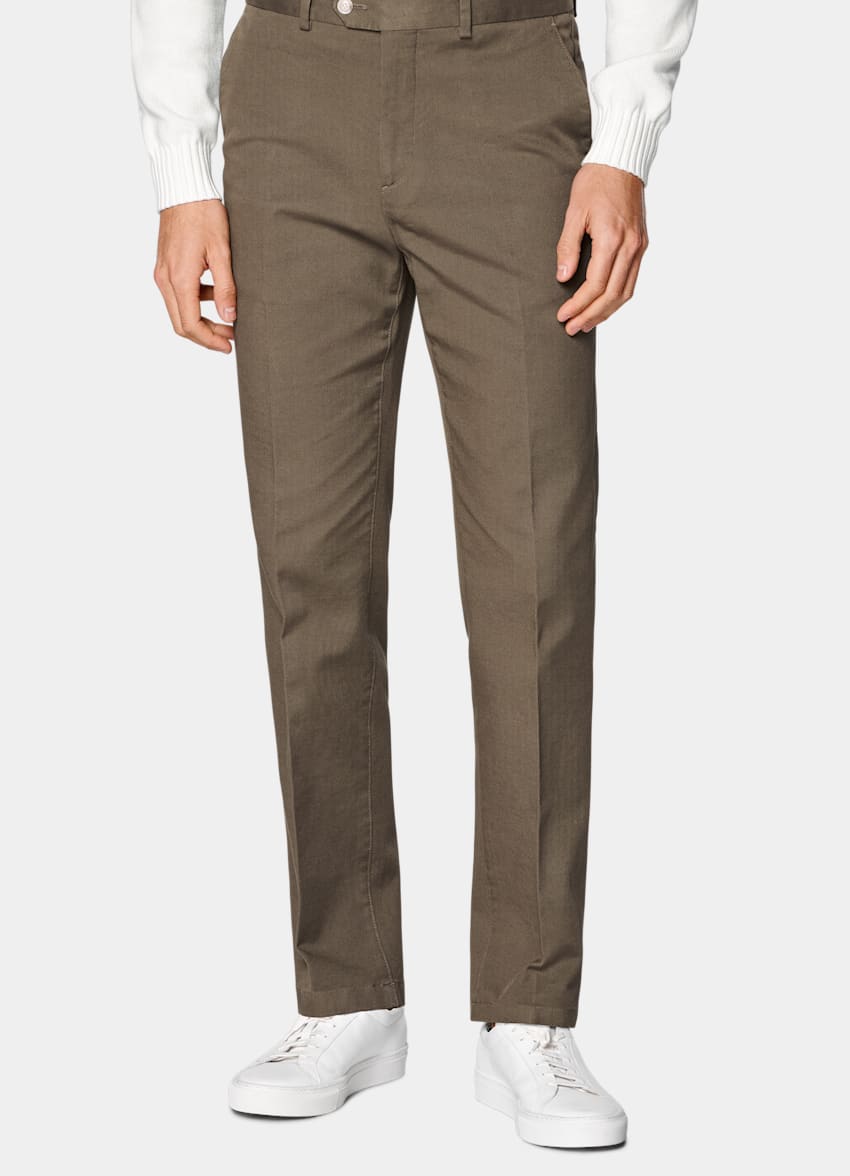 SUITSUPPLY All Season Stretch Cotton de Cervotessile, Italia Mid Green Slim Leg Straight Chinos