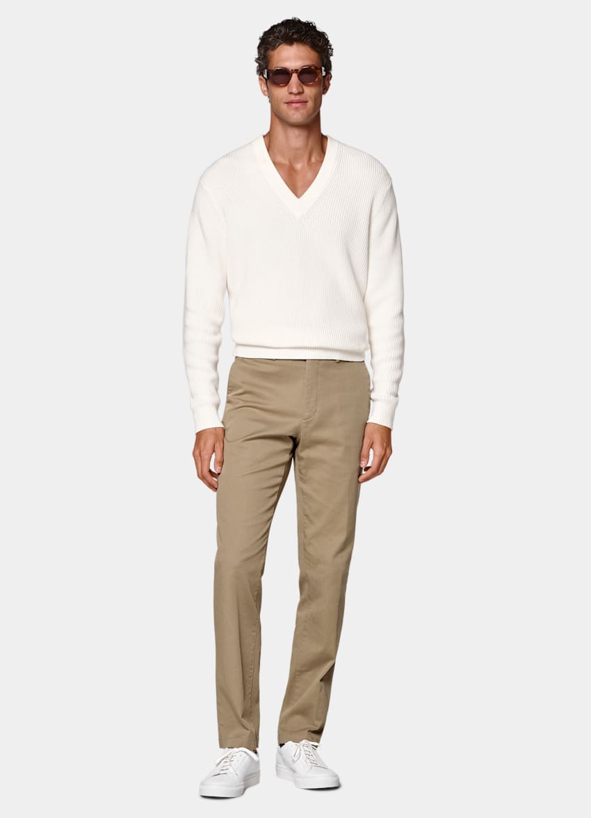 SUITSUPPLY All Season Stretch Cotton by Cervotessile, Italy Light Brown Slim Leg Straight Chinos