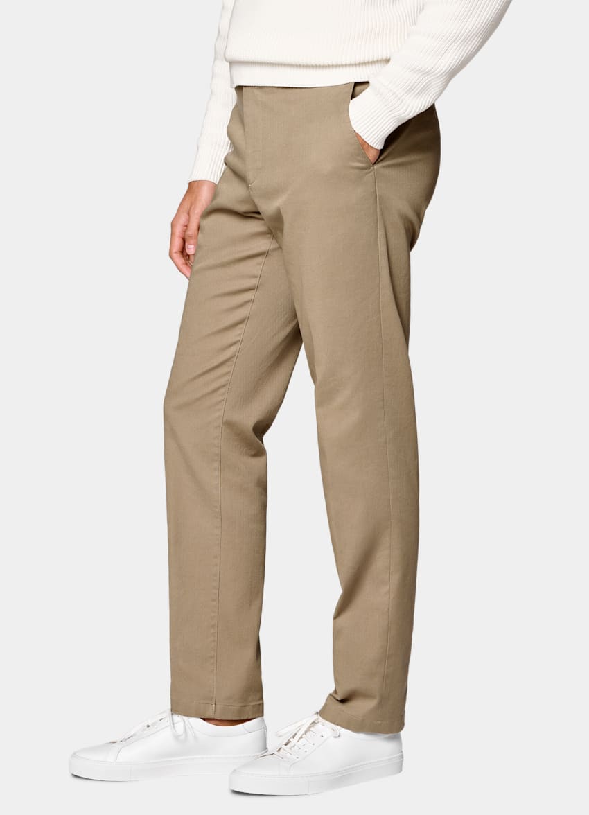 SUITSUPPLY All Season Stretch Cotton by Cervotessile, Italy Light Brown Slim Leg Straight Chinos