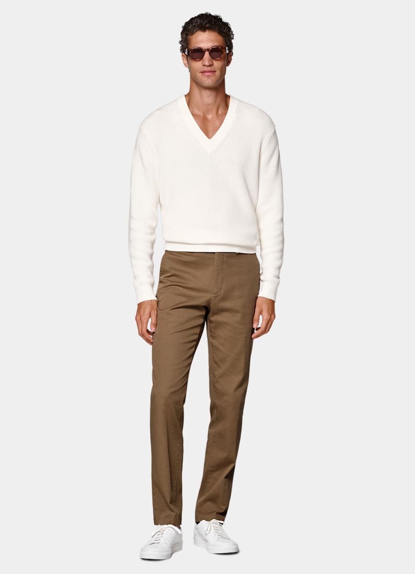 SUITSUPPLY All Season Stretch Cotton von Cervotessile, Italien Mid Brown Slim Leg Straight Chinos