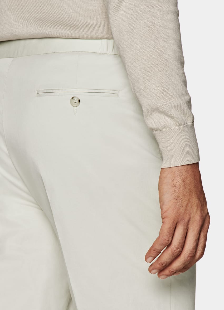 SUITSUPPLY Stretch Cotton by Di Sondrio, Italy  Off-White Drawstring Ames Pants