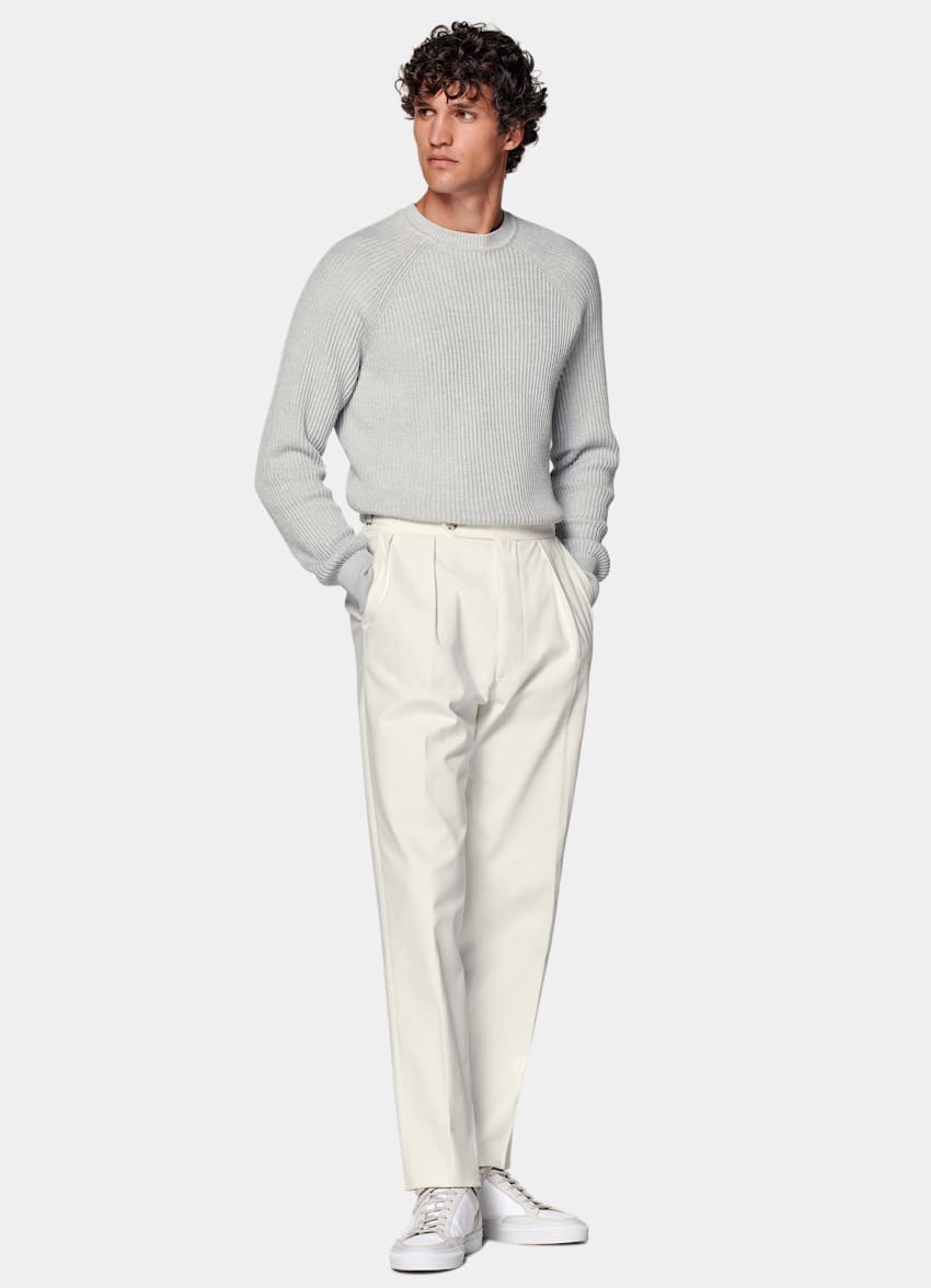 Off-White Pleated Mira Trousers in Pure Cotton | SUITSUPPLY US