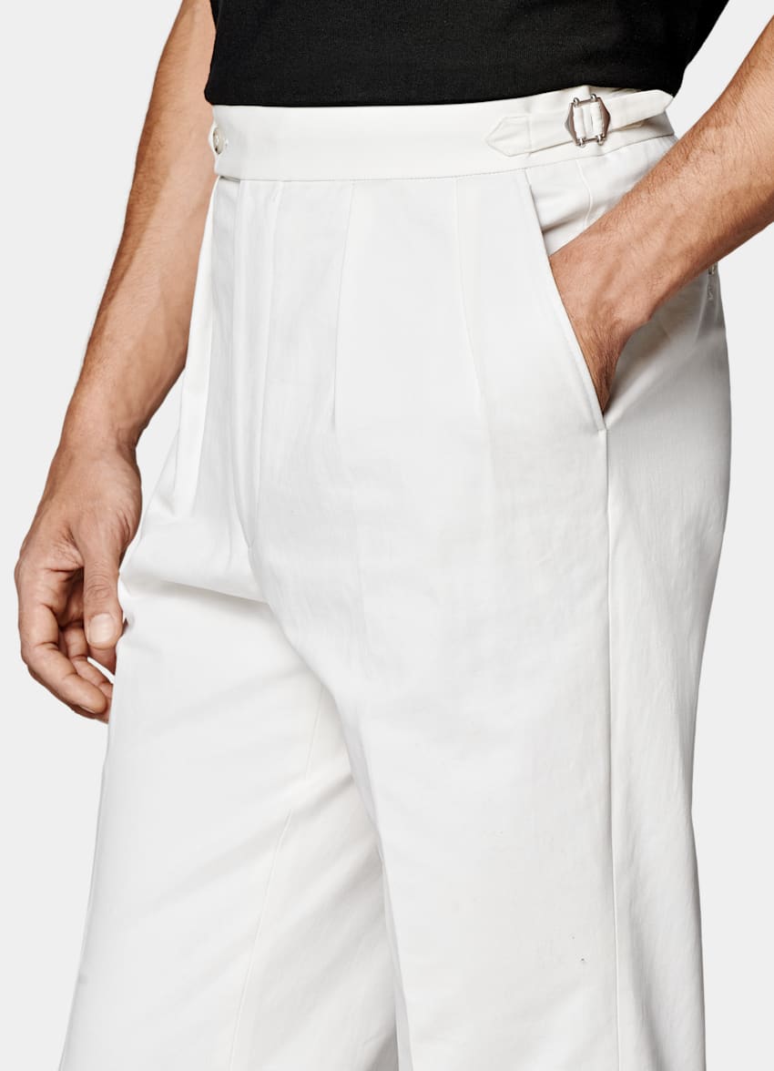 SUITSUPPLY Pure Cotton by Beste, Italy  Off-White Wide Leg Tapered Mira Pants