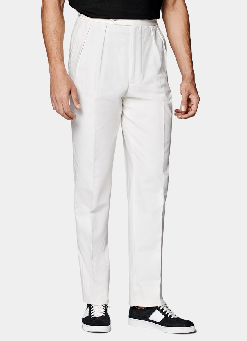 SUITSUPPLY Pure Cotton by Beste, Italy Off-White Wide Leg Tapered Mira Trousers