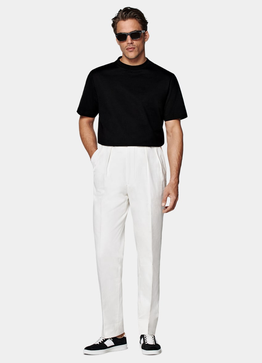 SUITSUPPLY Pure Cotton by Beste, Italy Off-White Wide Leg Tapered Trousers