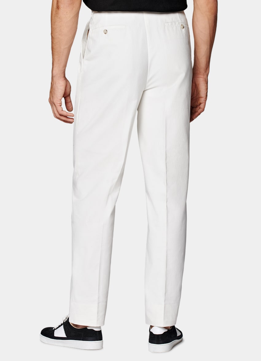 SUITSUPPLY All Season Pure Cotton by Beste, Italy Off-White Wide Leg Tapered Trousers