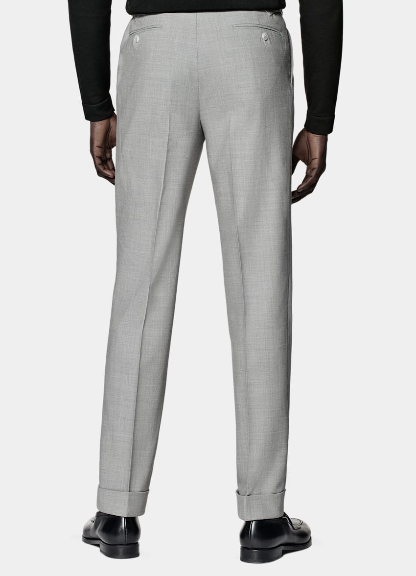 SUITSUPPLY Pure 4-Ply Traveller Wool by Rogna, Italy Light Grey Pleated Vigo Pants