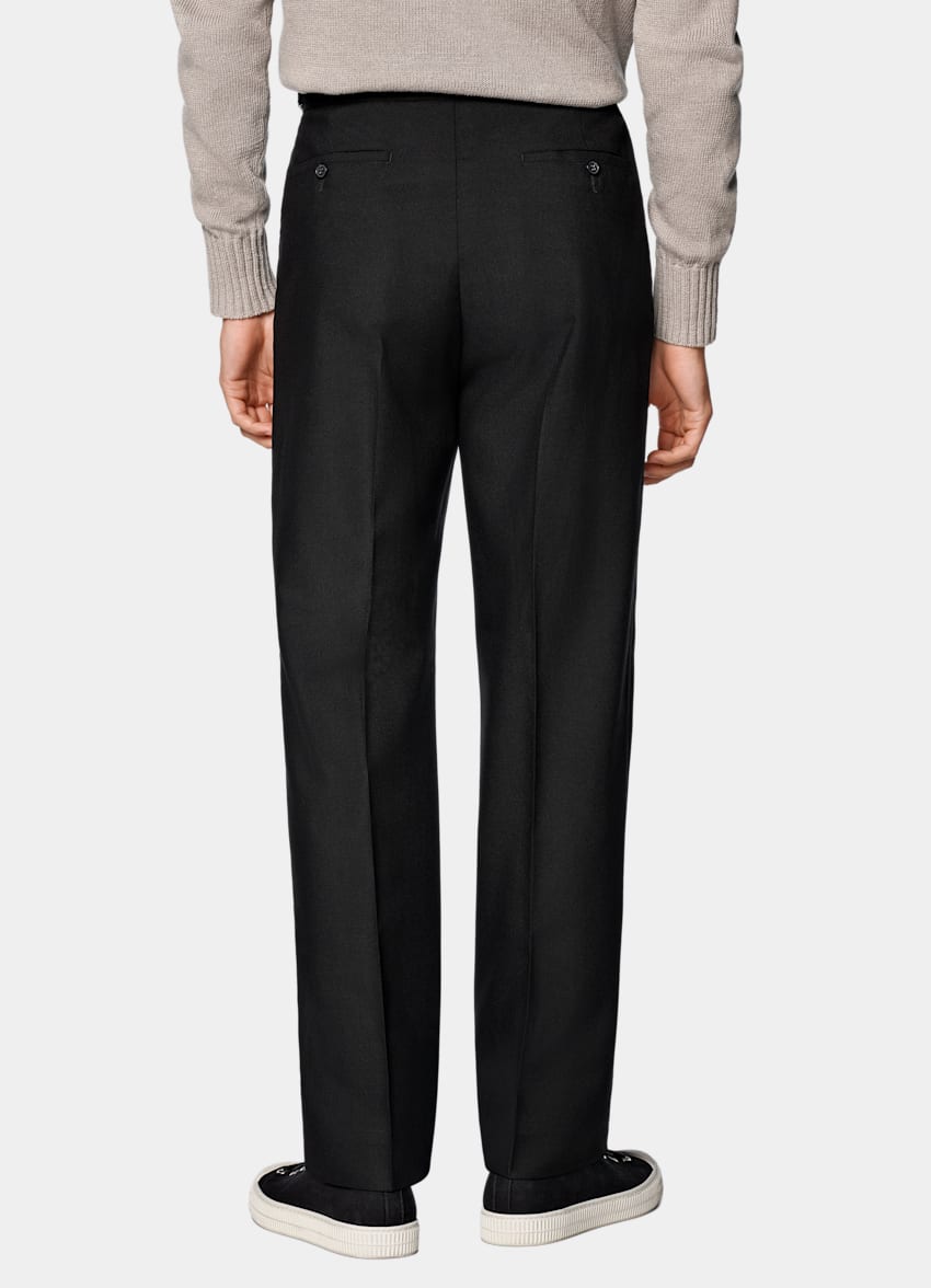 SUITSUPPLY All Season Wrinkle-Free 4-Ply Wool by Rogna, Italy  Black Wide Leg Tapered Pants