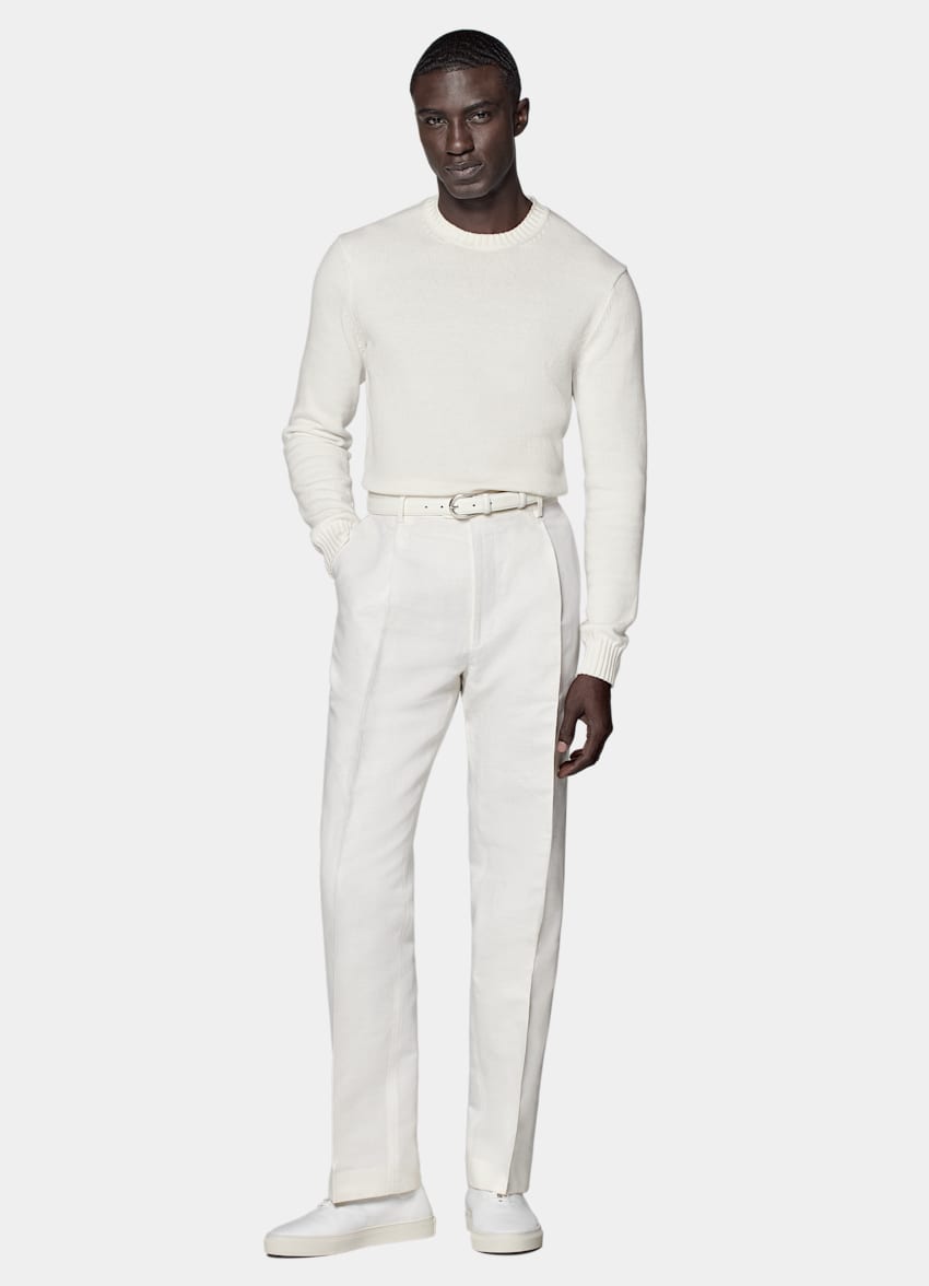 SUITSUPPLY Linen Cotton by Di Sondrio, Italy White Pleated Duca Trousers