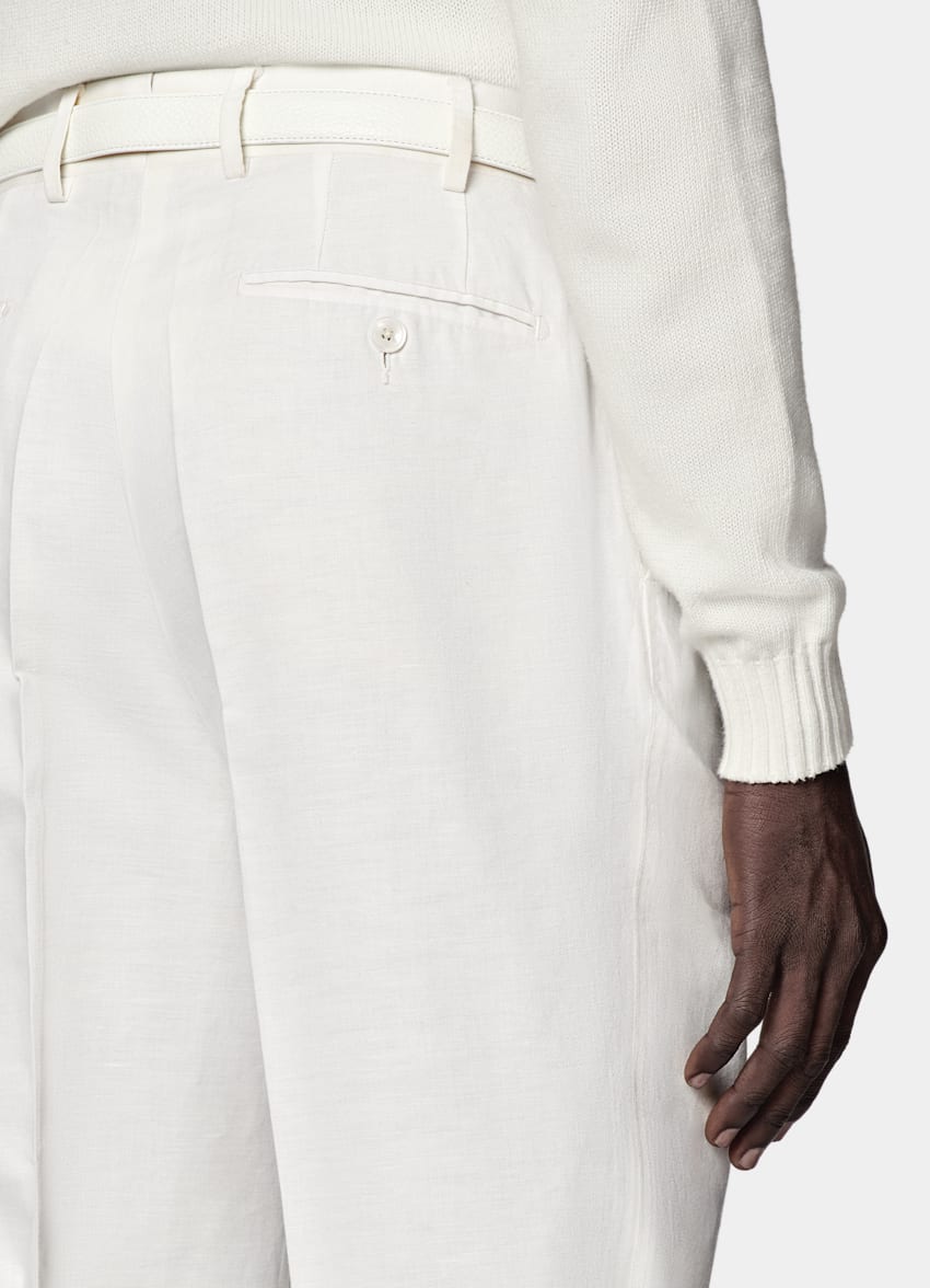 SUITSUPPLY Linen Cotton by Di Sondrio, Italy White Pleated Duca Trousers