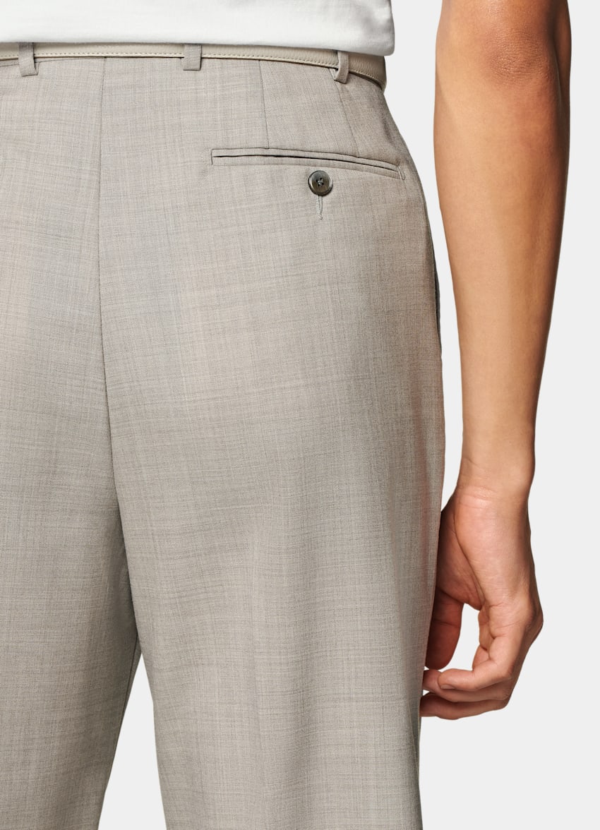 SUITSUPPLY Pure S110's Wool by Vitale Barberis Canonico, Italy Light Taupe Wide Leg Straight Duca Trousers